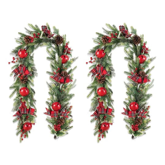 Glitzhome® 6ft. Christmas Bell Pinecone & Berry Bow Garland, Set of 2